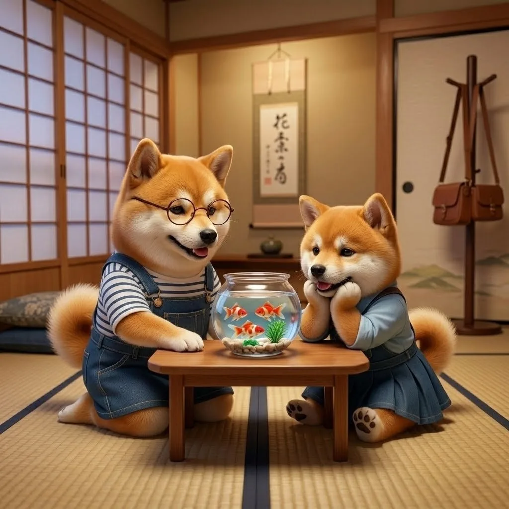 金魚鉢を囲んで過ごすゆめとモモ