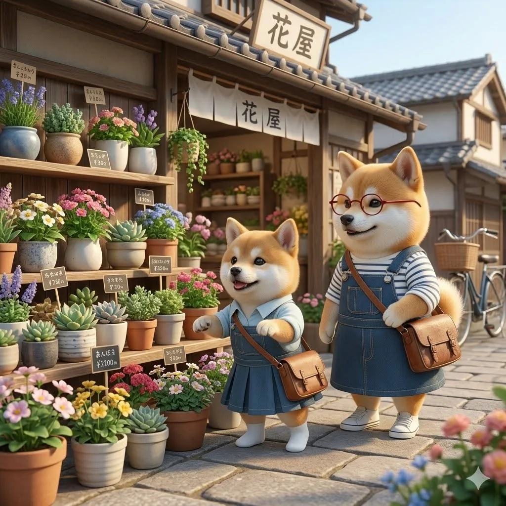 花屋を楽しむゆめとモモ